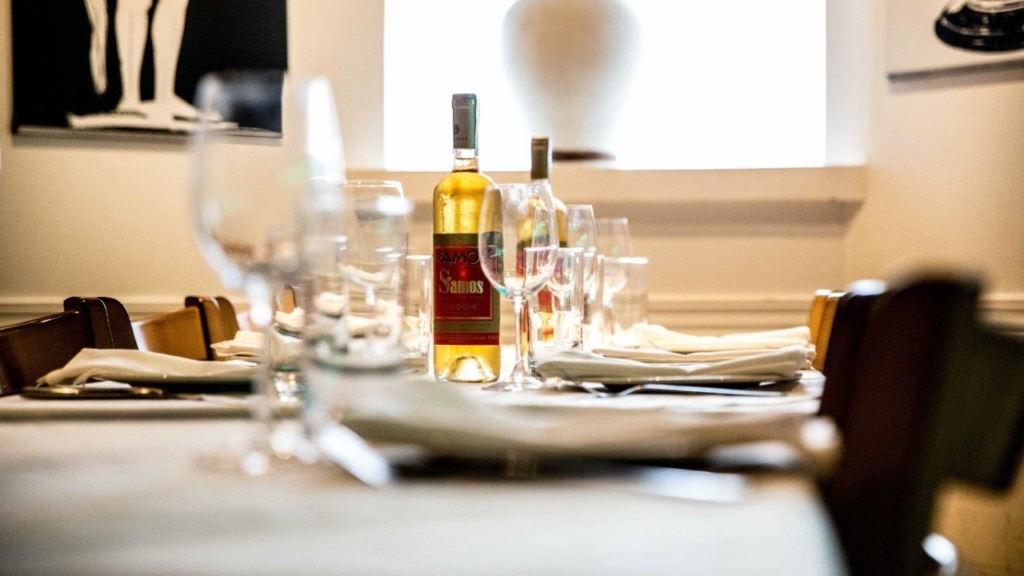 A bottle of wine on a table